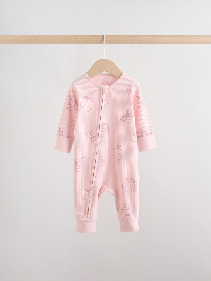Pink Two Way Zip Baby Sleepsuits 3 Pack (0mths-3yrs)