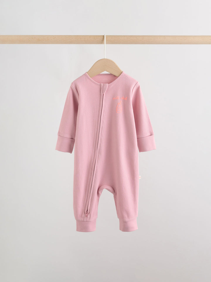 Pink Two Way Zip Baby Sleepsuits 3 Pack (0mths-3yrs)