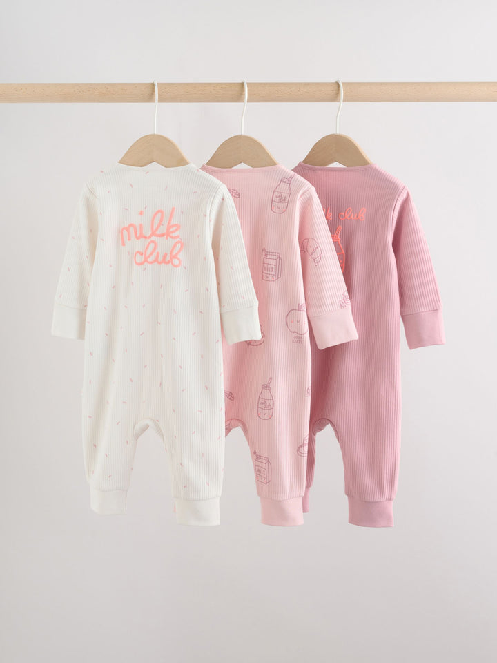 Pink Two Way Zip Baby Sleepsuits 3 Pack (0mths-3yrs)