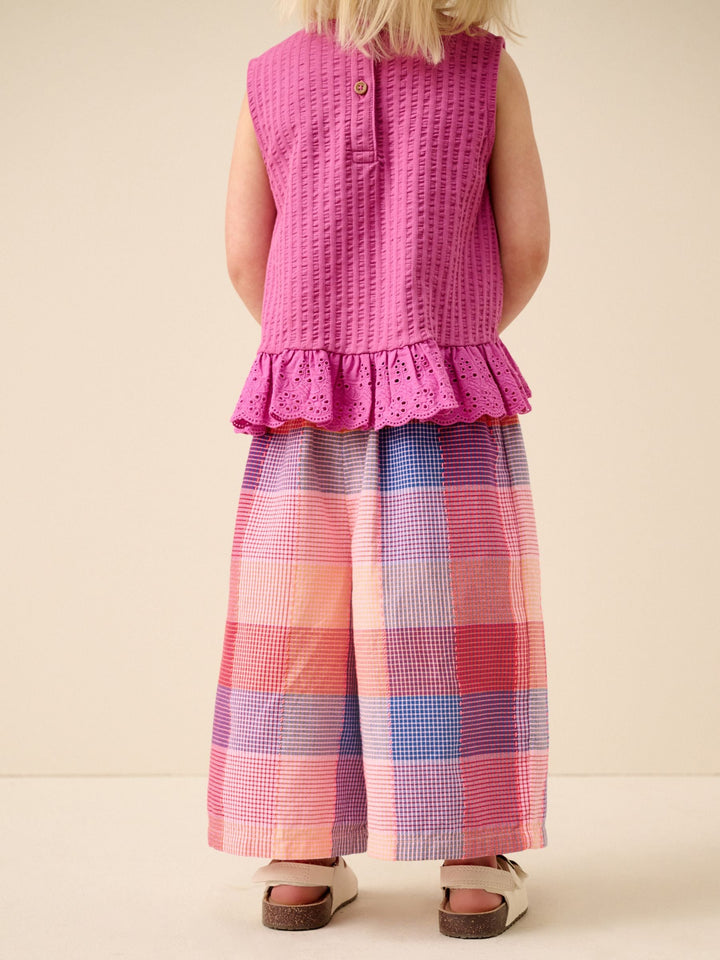 Bright Pink Multi Check Pullon Barrel Trousers (3mths-7yrs)