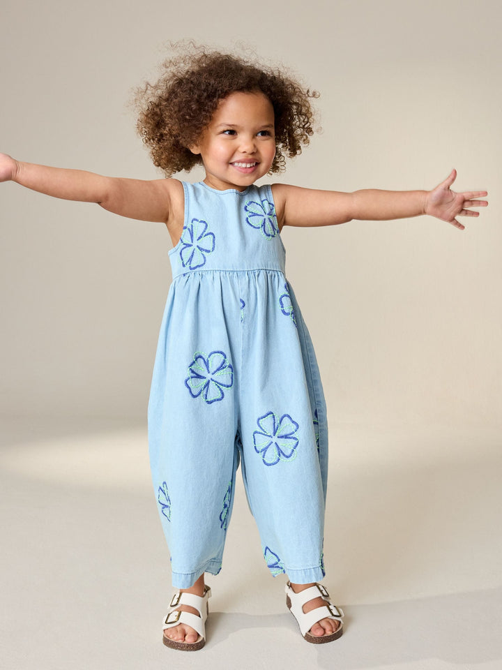 Blue Floral Sleeveless Playsuit (3mths-7yrs)