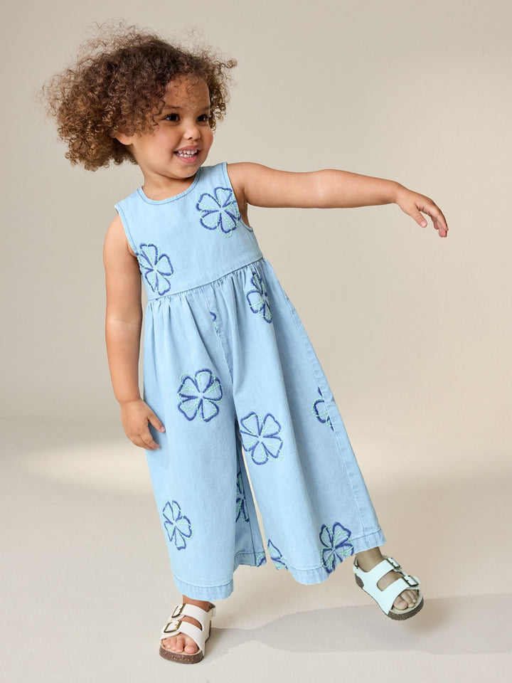 Blue Floral Sleeveless Playsuit (3mths-7yrs)