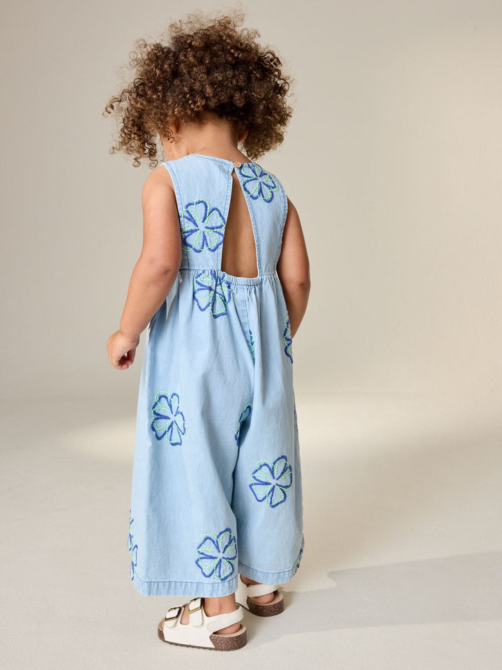 Blue Floral Sleeveless Playsuit (3mths-7yrs)