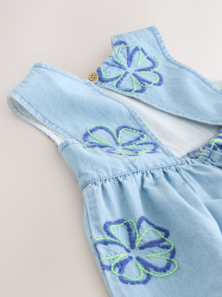 Blue Floral Sleeveless Playsuit (3mths-7yrs)