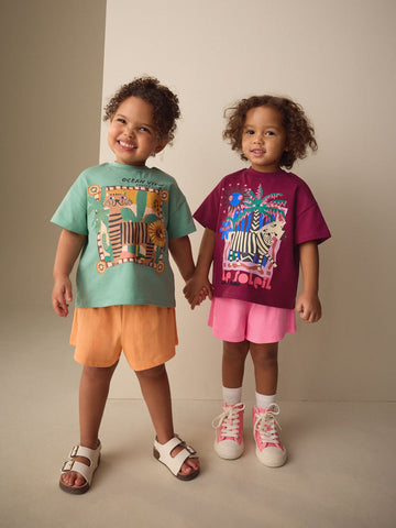Purple/Orange Top & Shorts Set 2 Pack (3mths-7yrs)