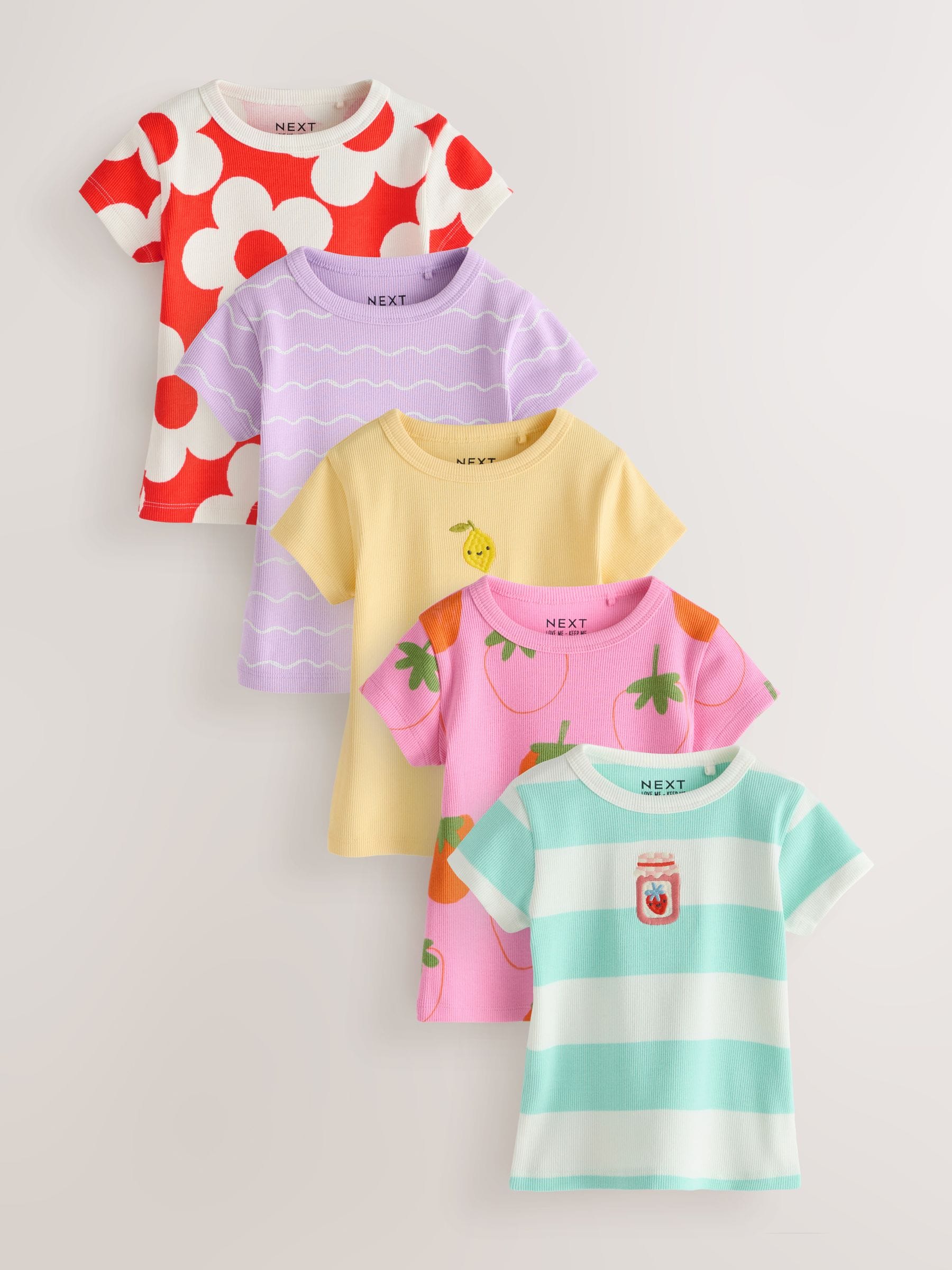 Bright Fruit Ribbed Short Sleeve Tops 5 Pack (3mths-7yrs)