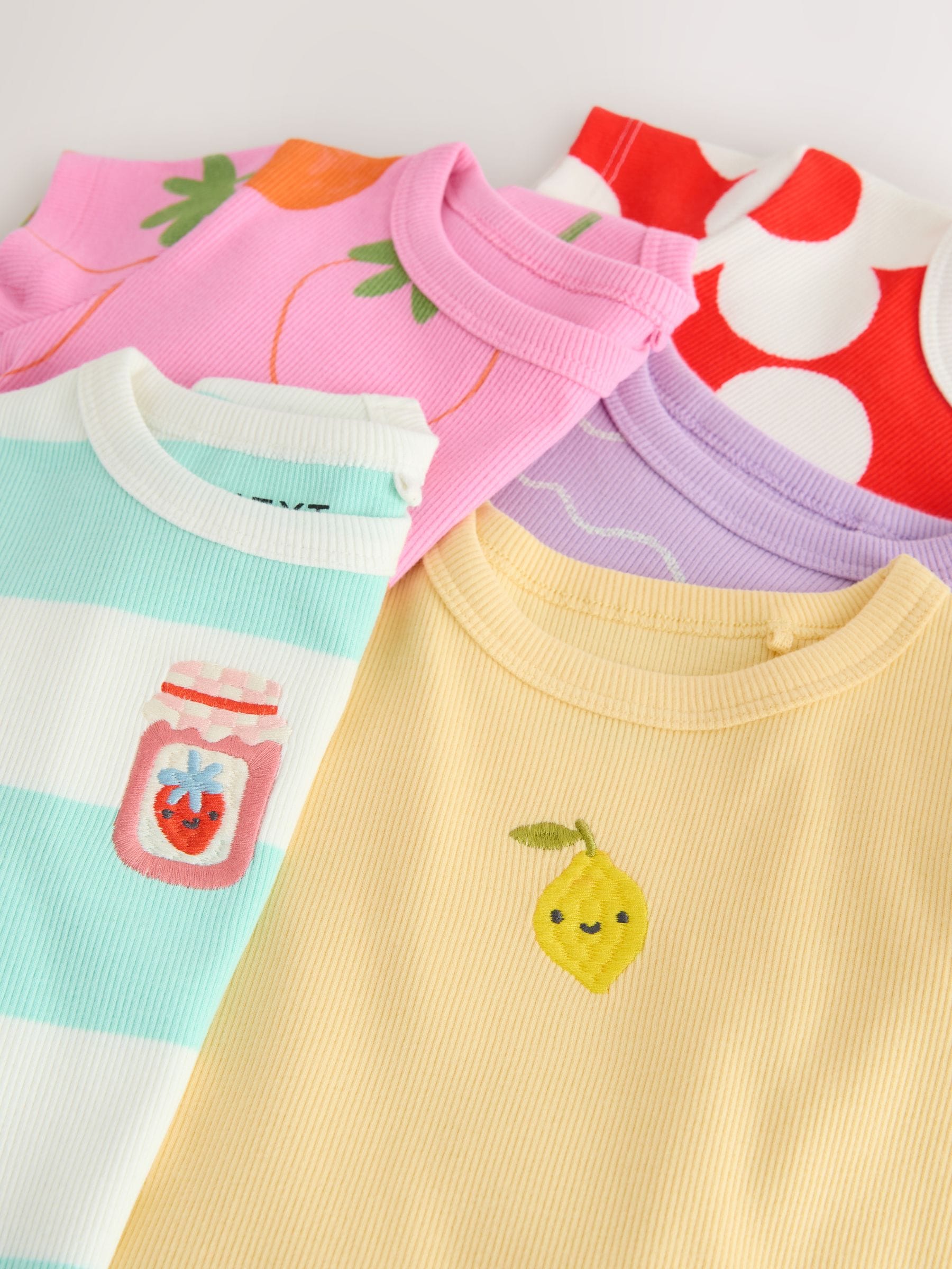 Bright Fruit Ribbed Short Sleeve Tops 5 Pack (3mths-7yrs)