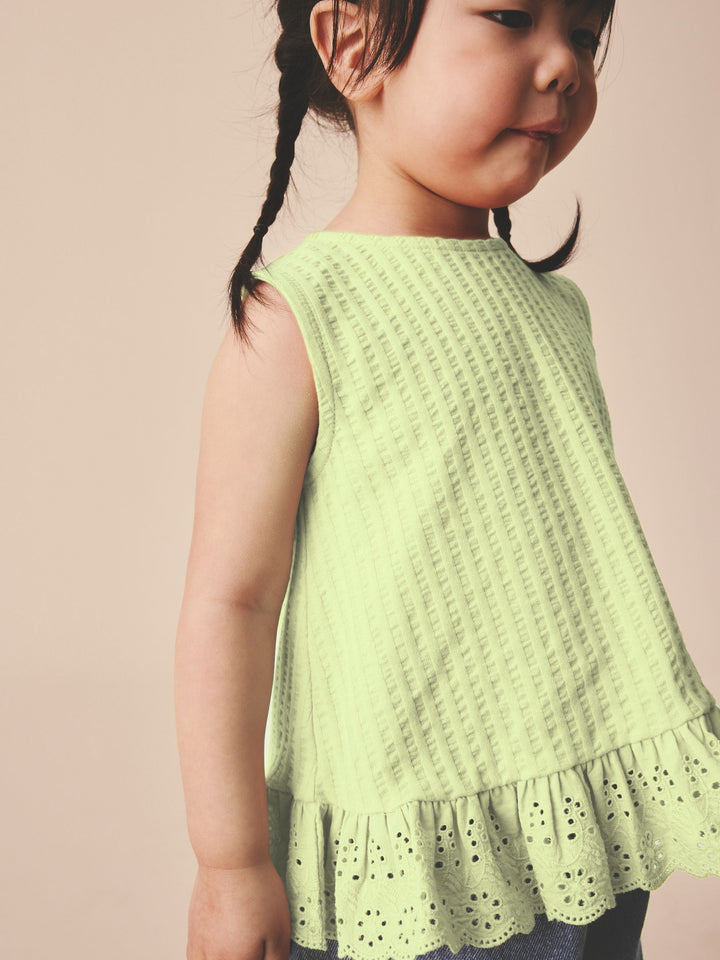 Green Broderie Vest (3mths-7yrs)