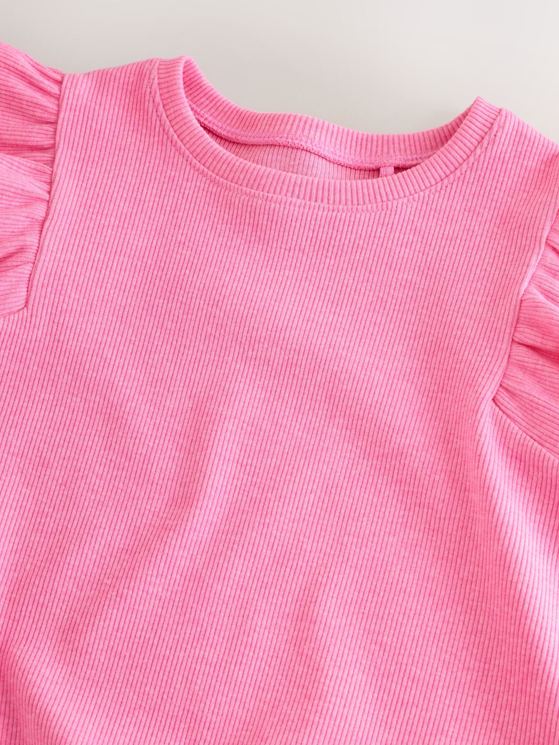 Bright Pink Frill Shoulder Ribbed Vest (3mths-7yrs)