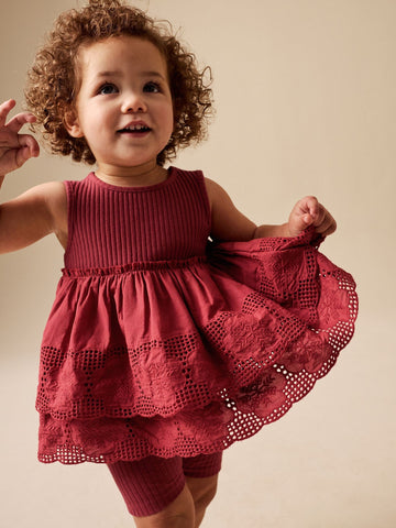 Chocolate Brown Broderie Peplum Vest and Cycle Shorts Set (3mths-8yrs)