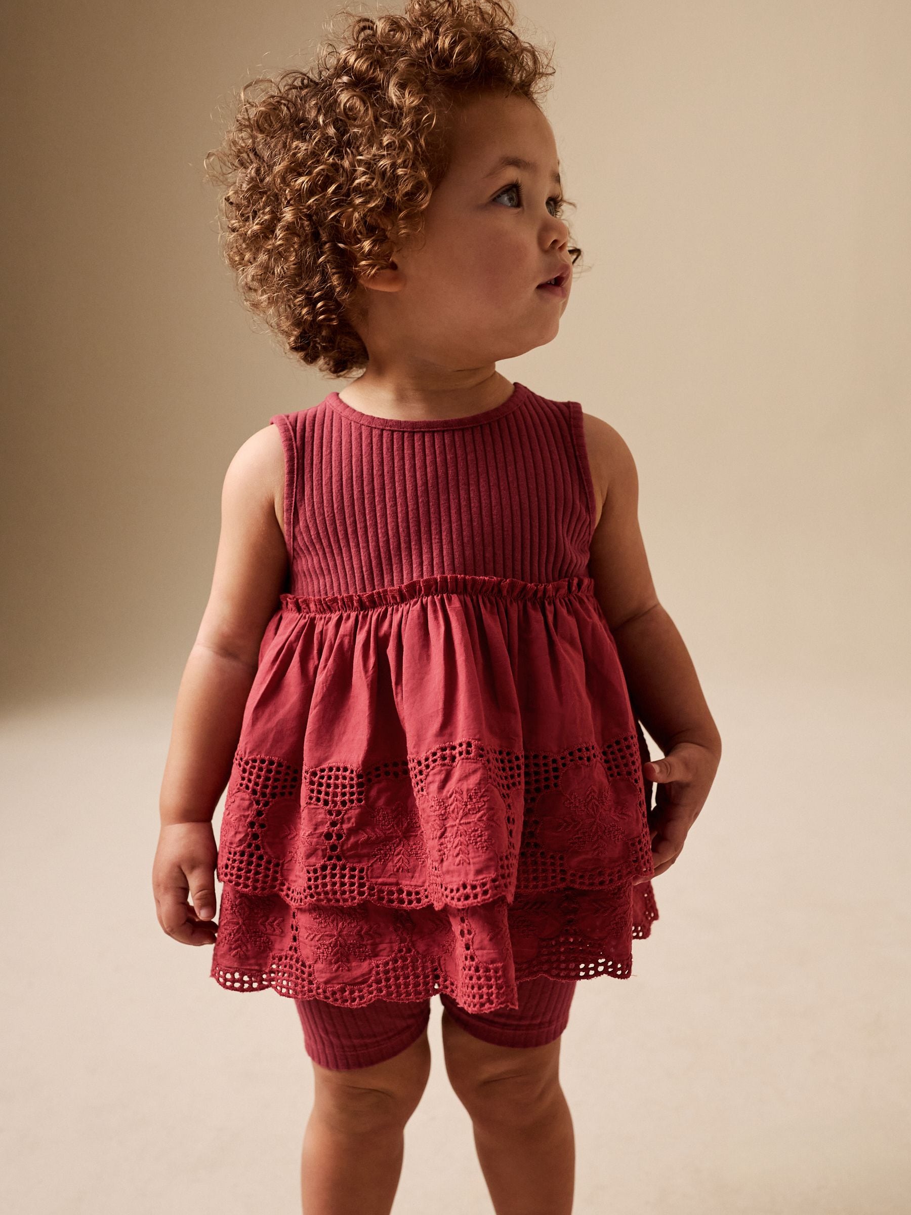 Chocolate Brown Broderie Peplum Vest and Cycle Shorts Set (3mths-8yrs)