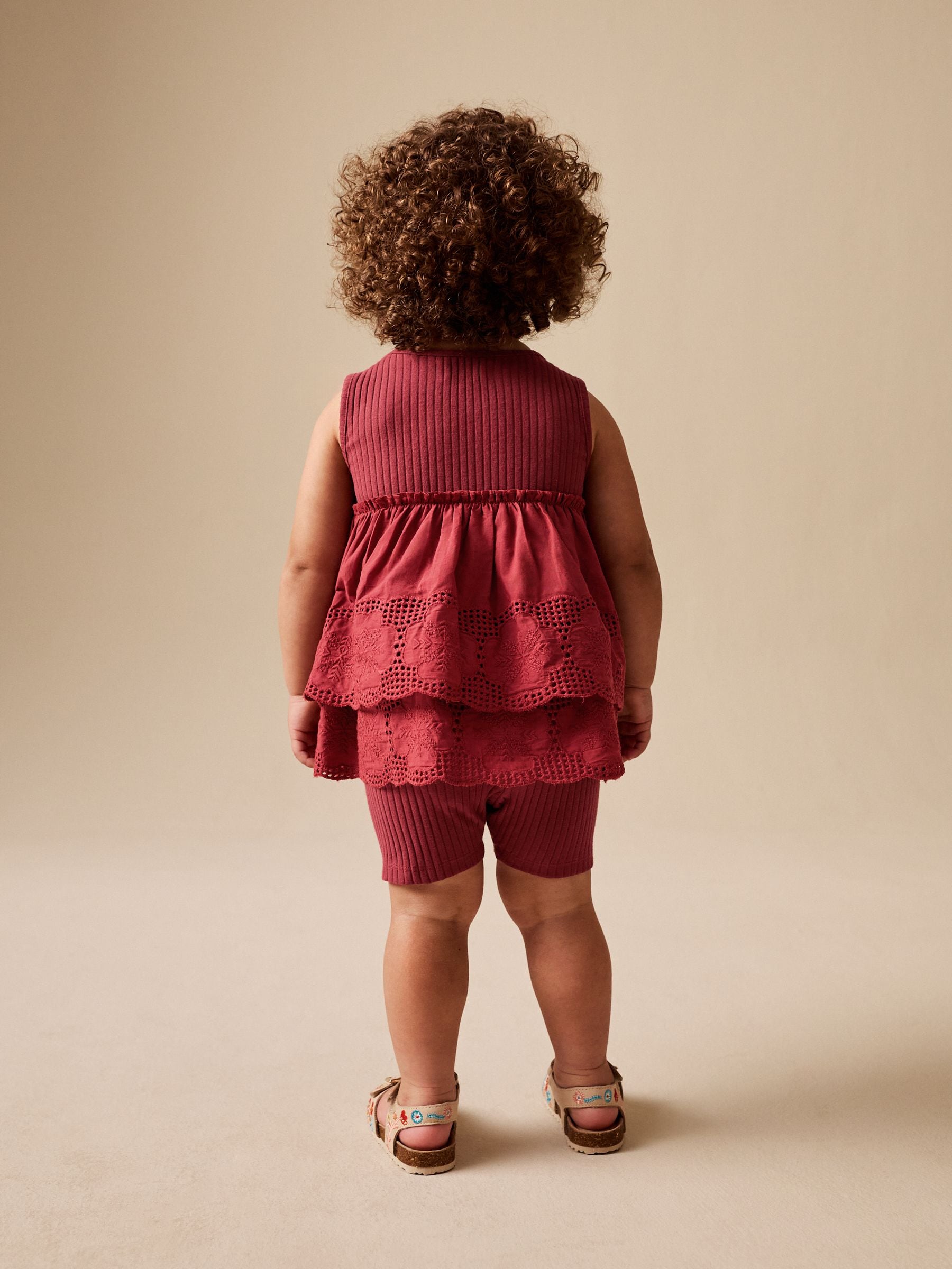 Chocolate Brown Broderie Peplum Vest and Cycle Shorts Set (3mths-8yrs)