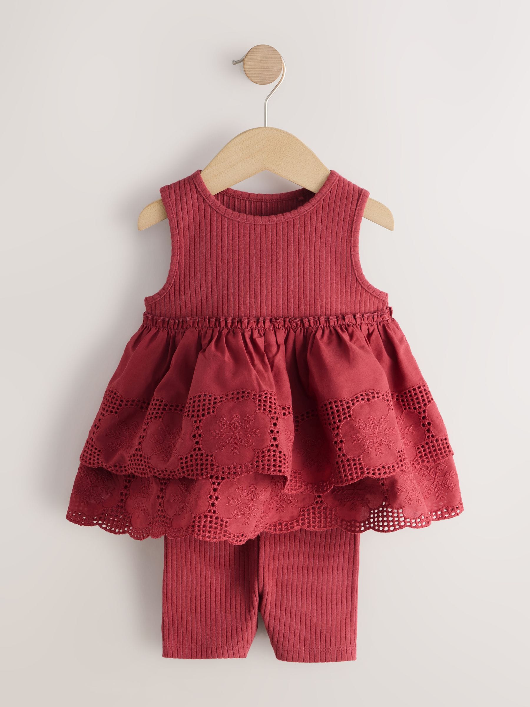 Chocolate Brown Broderie Peplum Vest and Cycle Shorts Set (3mths-8yrs)