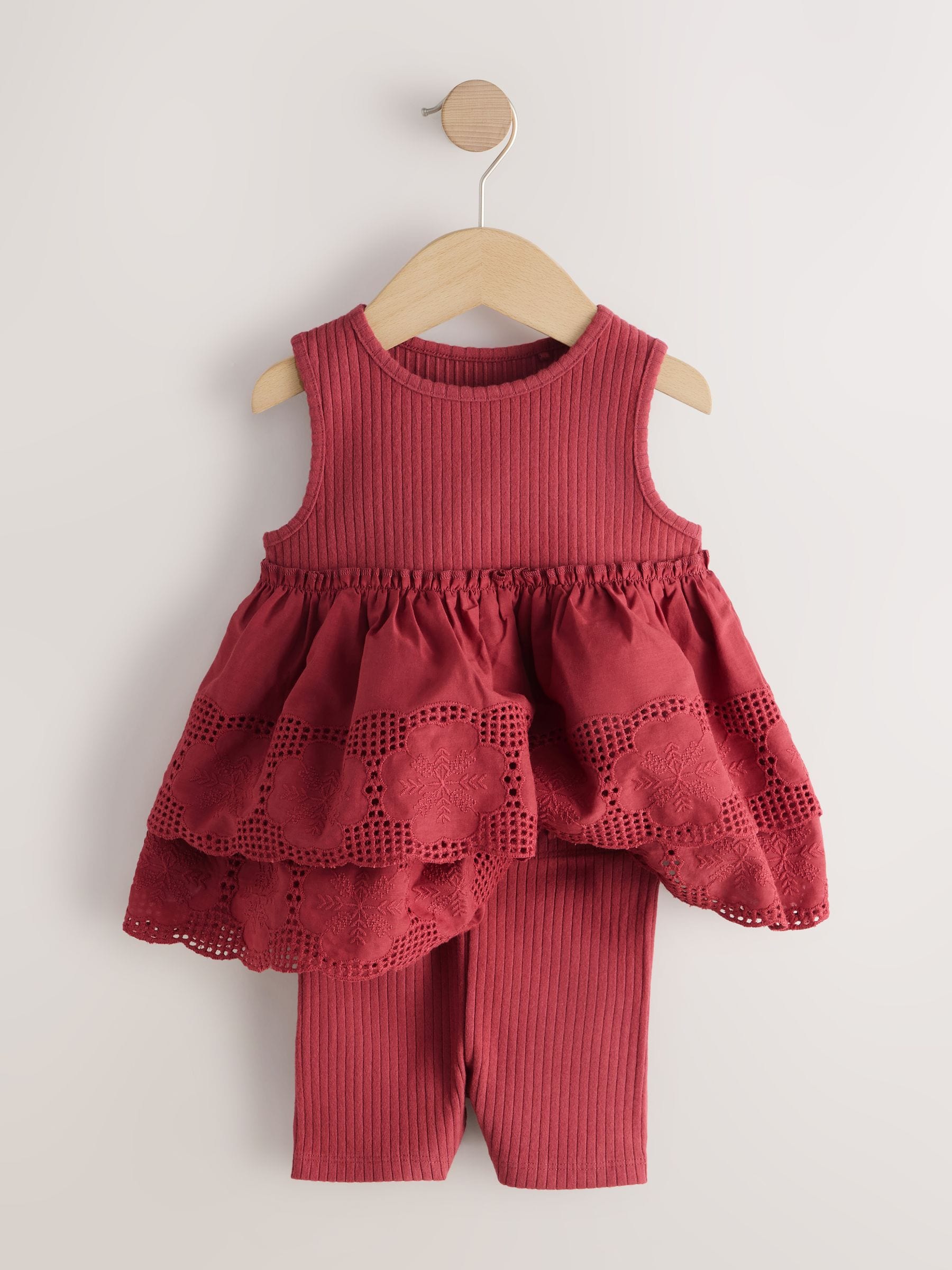 Chocolate Brown Broderie Peplum Vest and Cycle Shorts Set (3mths-8yrs)