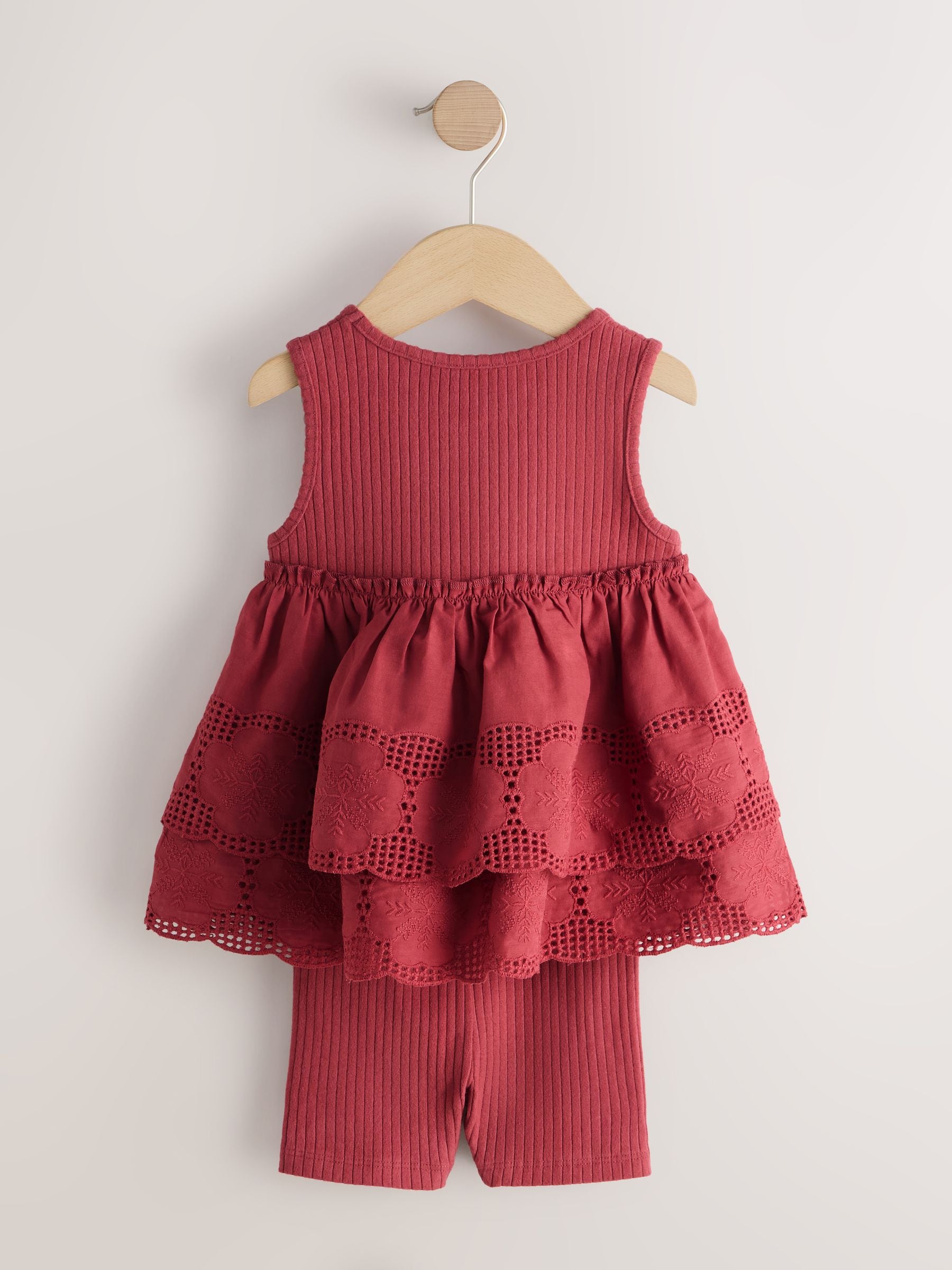 Chocolate Brown Broderie Peplum Vest and Cycle Shorts Set (3mths-8yrs)