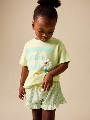 Lime Green Flower Short Sleeve Top and Shorts Set (3mths-7yrs)