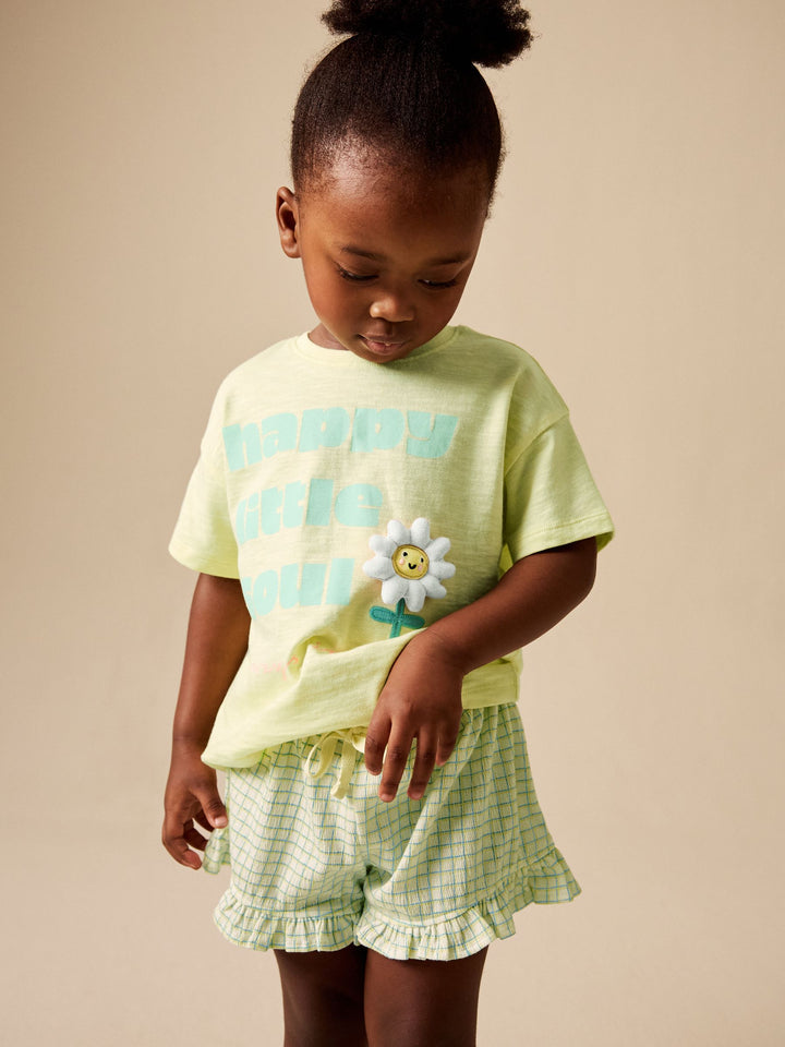 Lime Green Flower Short Sleeve Top and Shorts Set (3mths-7yrs)