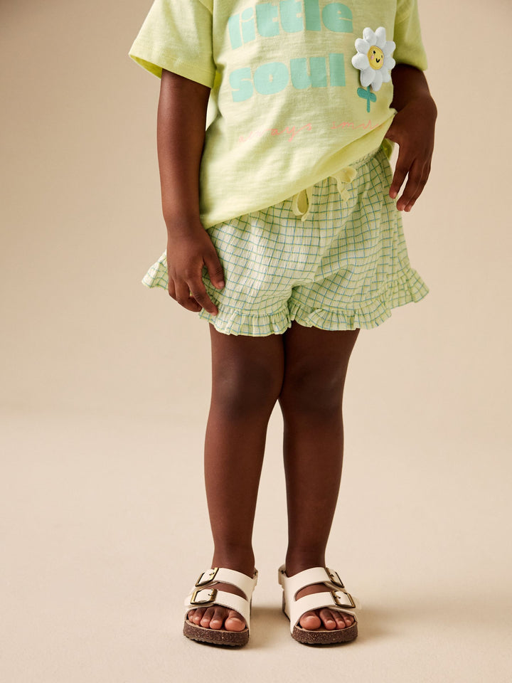 Lime Green Flower Short Sleeve Top and Shorts Set (3mths-7yrs)