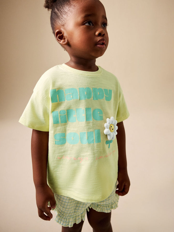 Lime Green Flower Short Sleeve Top and Shorts Set (3mths-7yrs)