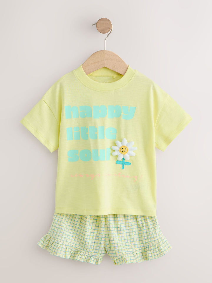 Lime Green Flower Short Sleeve Top and Shorts Set (3mths-7yrs)