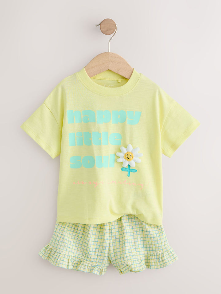Lime Green Flower Short Sleeve Top and Shorts Set (3mths-7yrs)