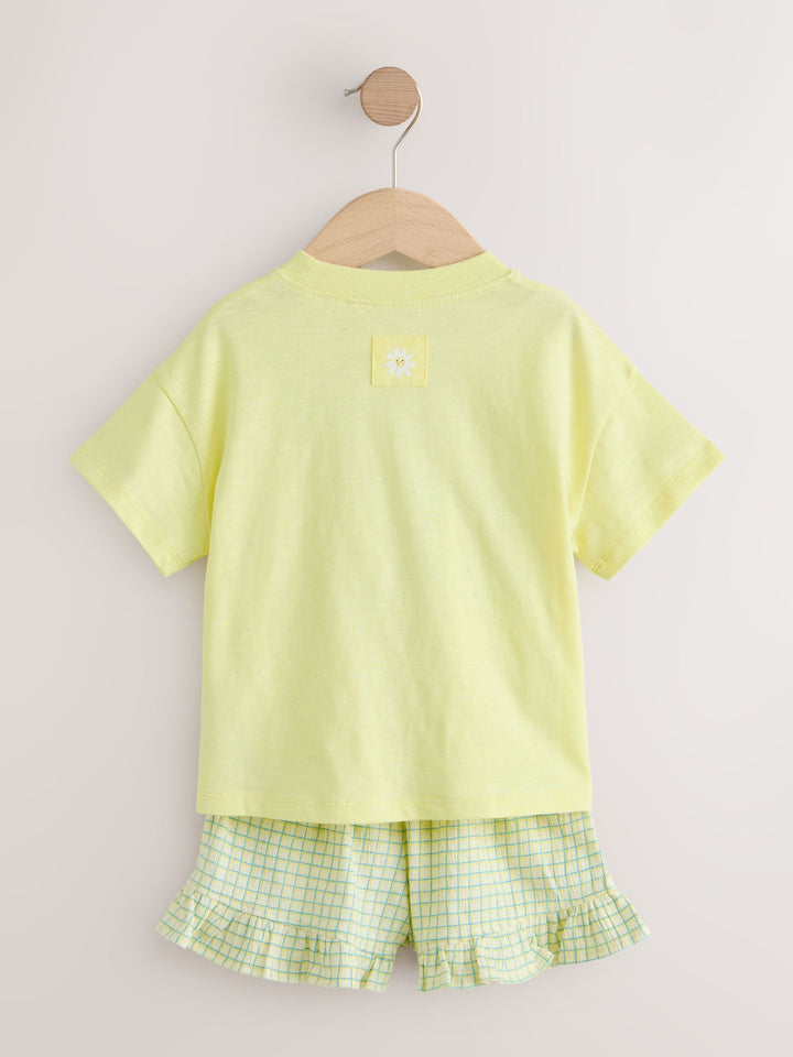 Lime Green Flower Short Sleeve Top and Shorts Set (3mths-7yrs)