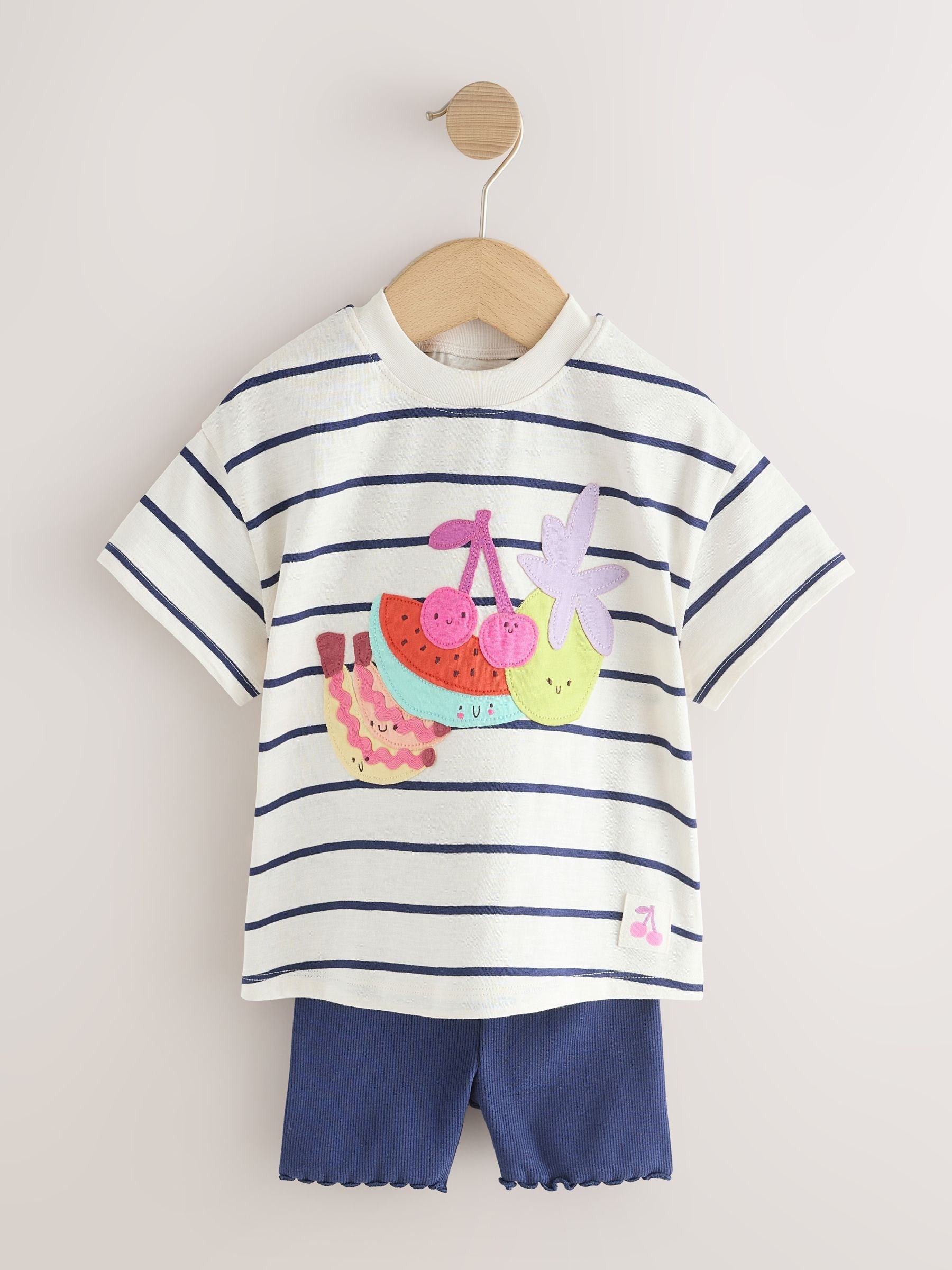 Blue/Ecru Short Sleeve T Shirt and Cycle Shorts Set (3mths-7yrs)