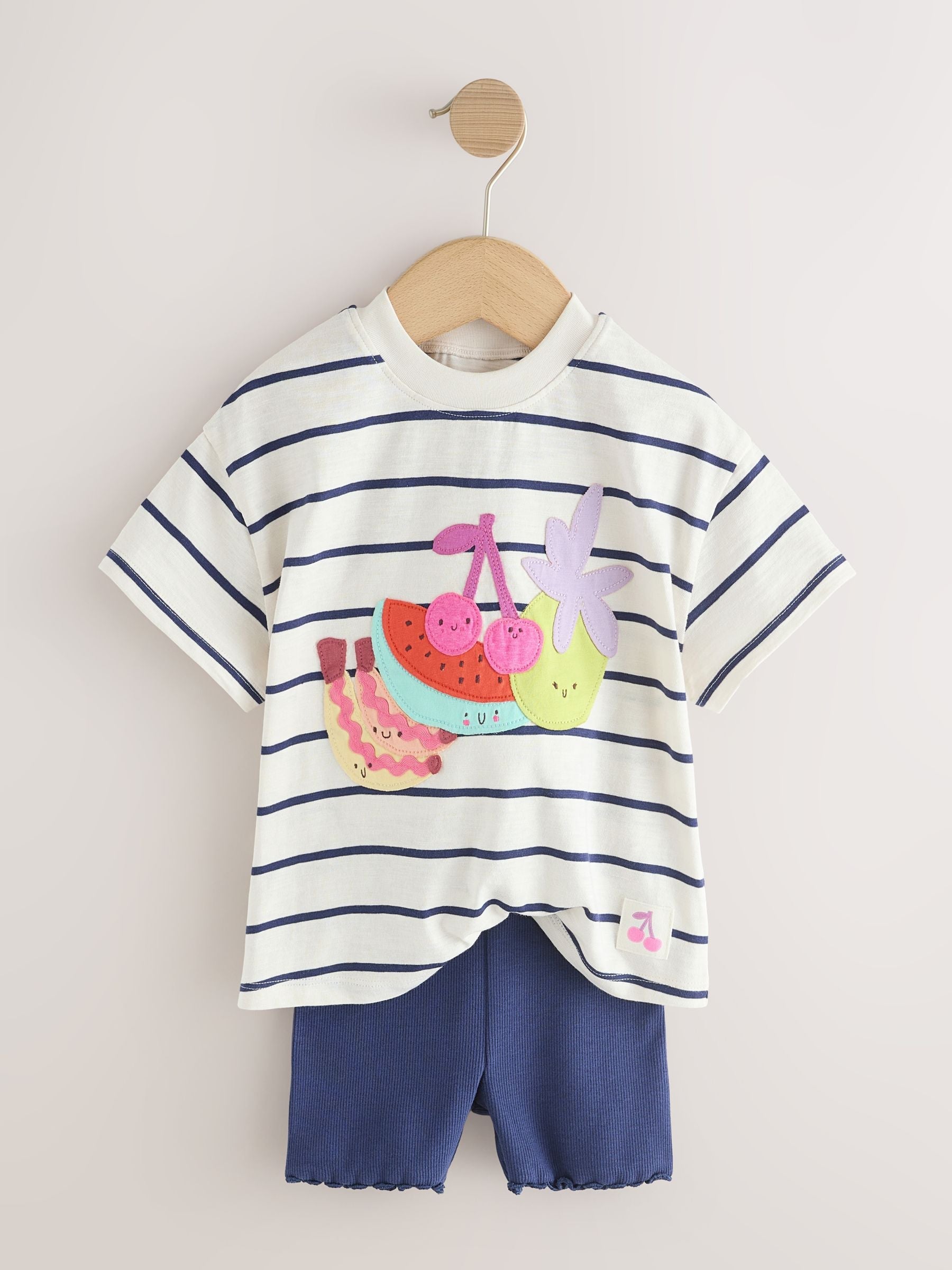 Blue/Ecru Short Sleeve T Shirt and Cycle Shorts Set (3mths-7yrs)