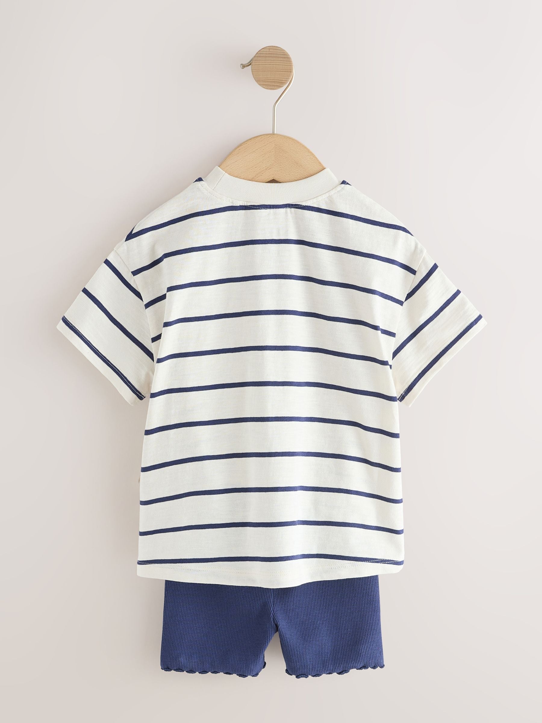Blue/Ecru Short Sleeve T Shirt and Cycle Shorts Set (3mths-7yrs)