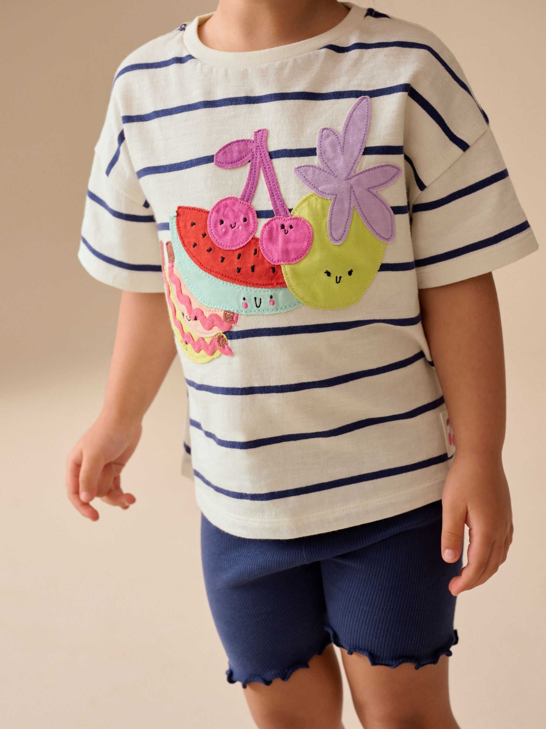 Blue/Ecru Short Sleeve T Shirt and Cycle Shorts Set (3mths-7yrs)