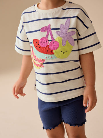 Blue/Ecru Short Sleeve T Shirt and Cycle Shorts Set (3mths-7yrs)