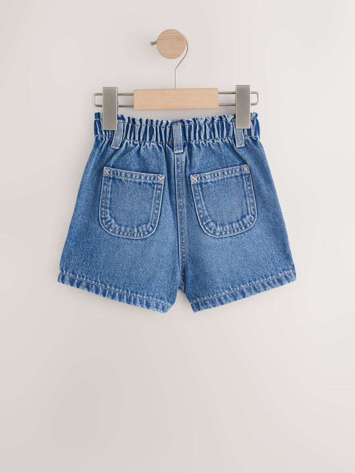 Mid Blue Denim Embroidered Flower Pull On Denim Shorts (3mths-10yrs)