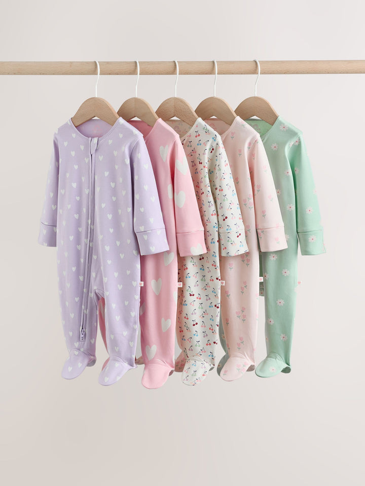 Pastel Two Way Zip Baby Sleepsuits 5 Pack (0mths-2yrs)