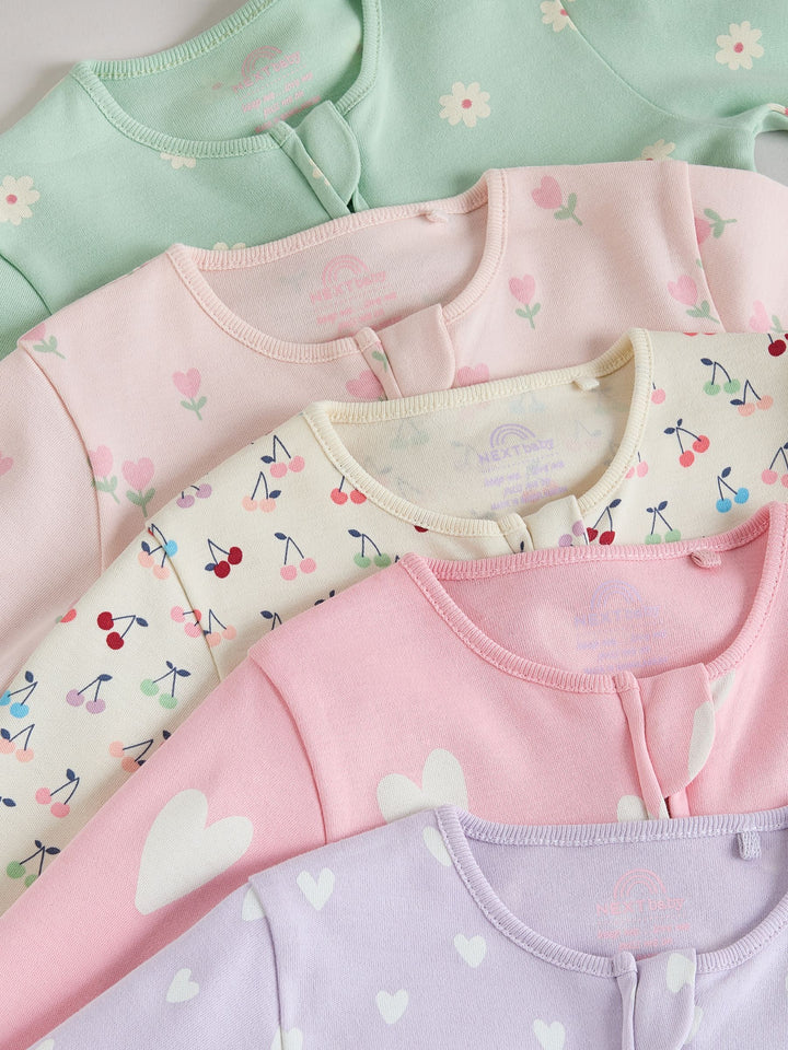 Pastel Two Way Zip Baby Sleepsuits 5 Pack (0mths-2yrs)