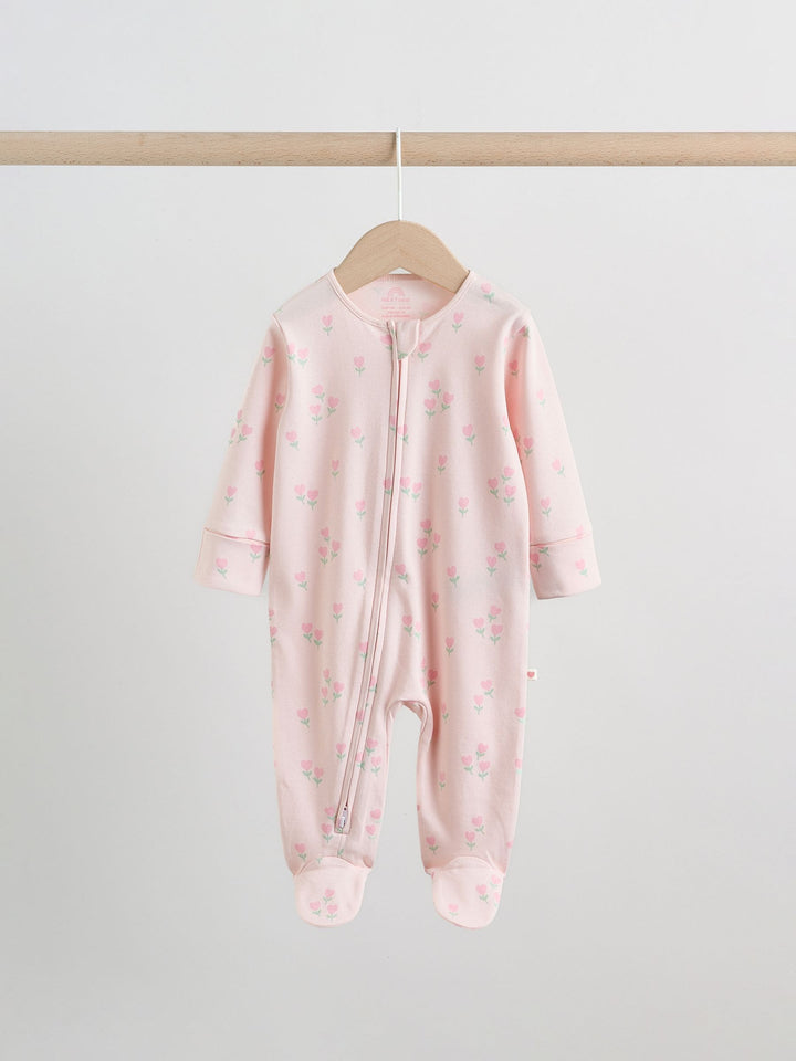 Pastel Two Way Zip Baby Sleepsuits 5 Pack (0mths-2yrs)