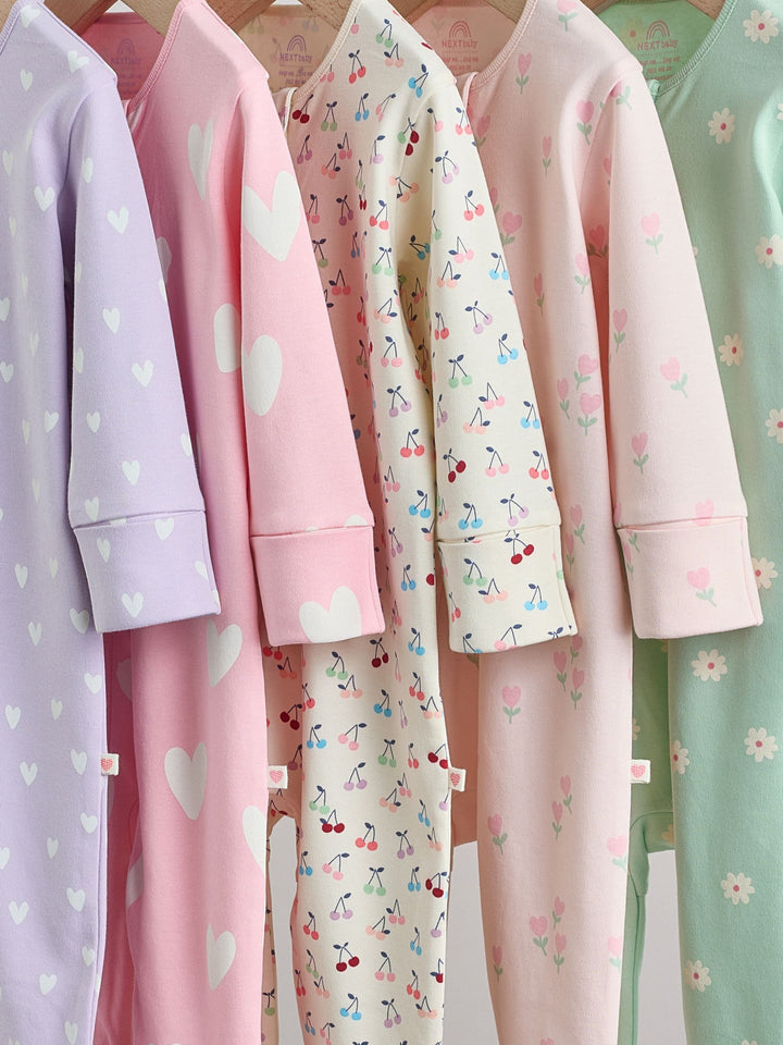 Pastel Two Way Zip Baby Sleepsuits 5 Pack (0mths-2yrs)
