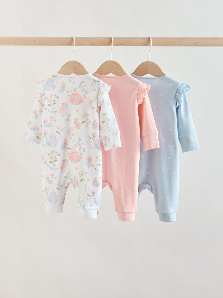 Multi Two Way Zip Baby Sleepsuit 3 Pack (0mths-3yrs)