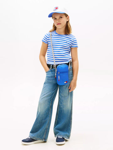 Tommy Hilfiger Girls Lettuce-Trim Ribbed Top in Empire Blue Stripes