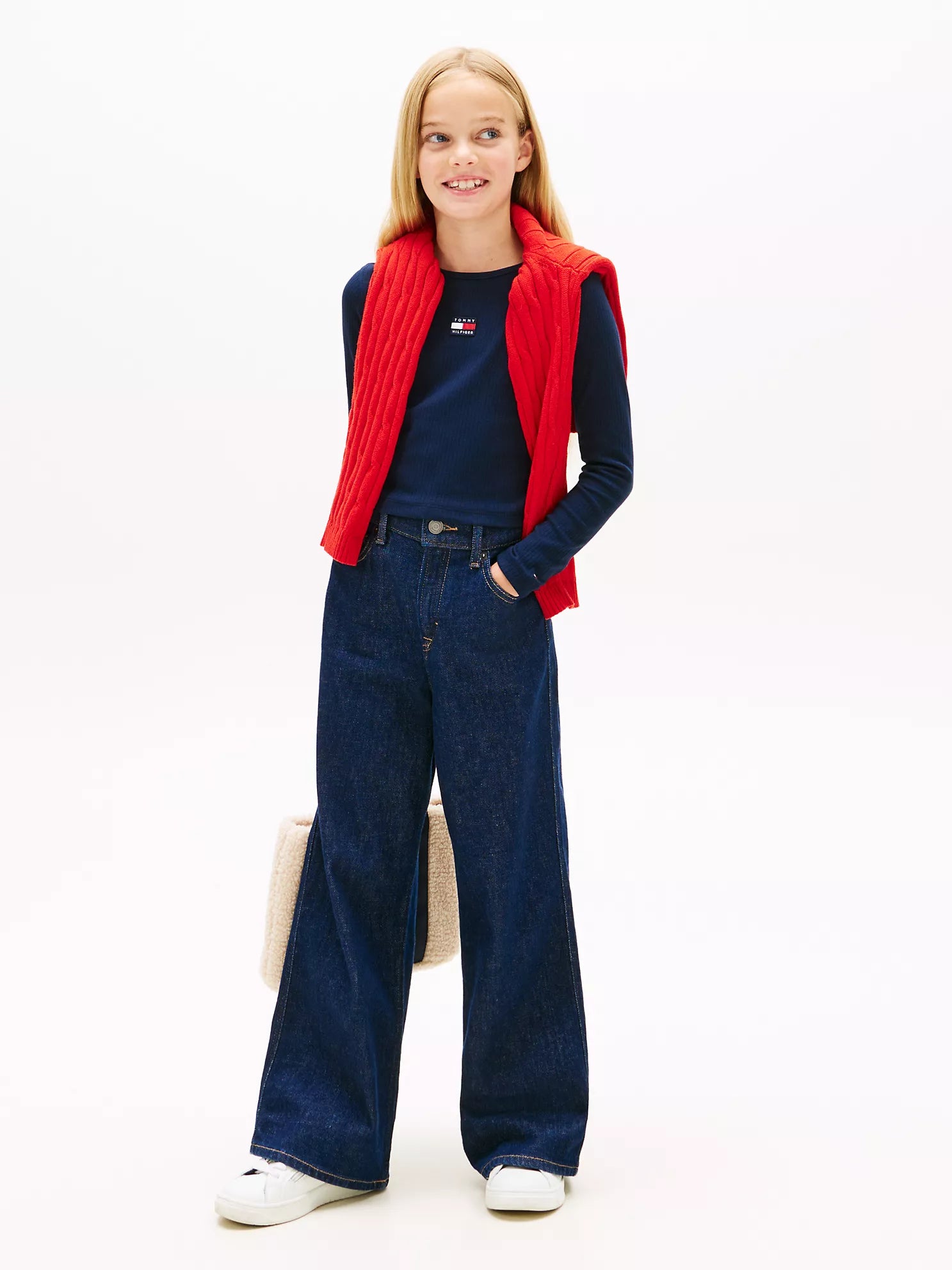 Long Sleeve Badge Ribbed Crewneck Sz 7-8