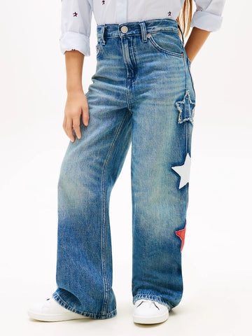 Kids' Star Motif High-Rise Wide Leg Jean