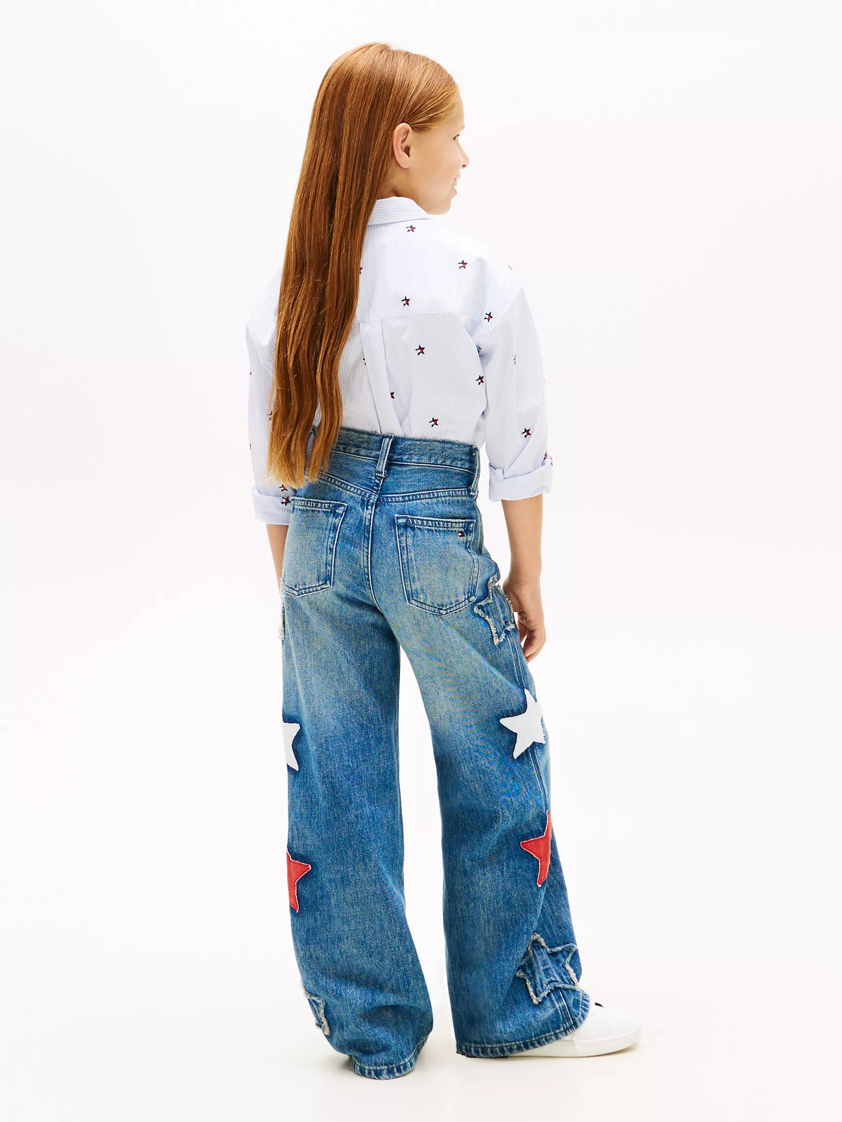 Kids' Star Motif High-Rise Wide Leg Jean