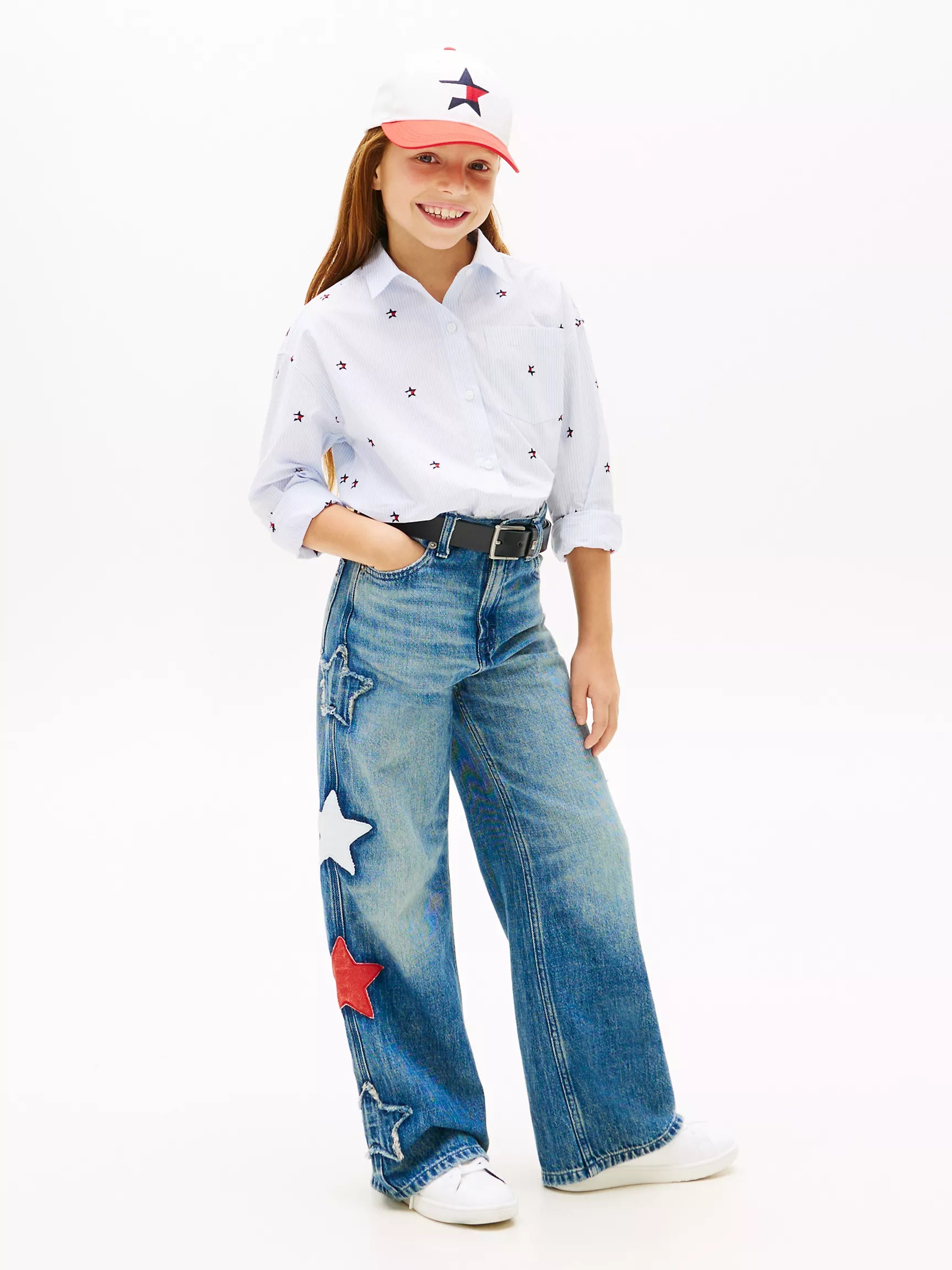 Kids' Star Motif High-Rise Wide Leg Jean