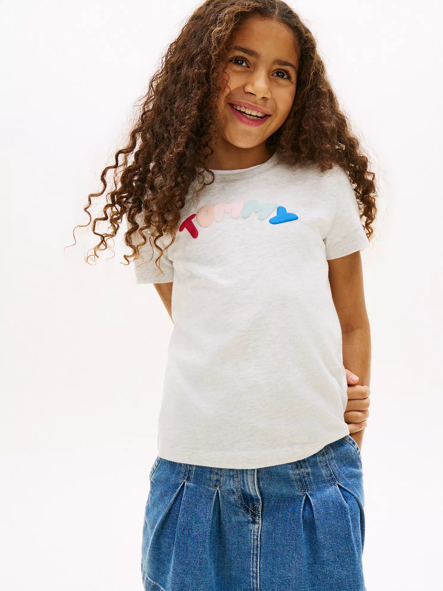 Tommy Hilfiger Girls Multicolor Puff Logo Cotton T-Shirt
