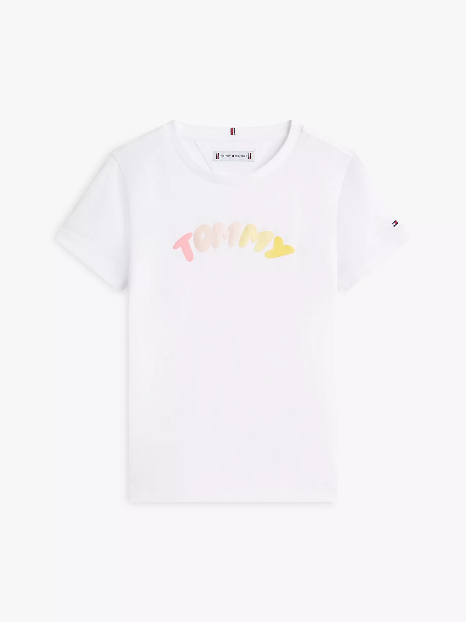 Tommy Hilfiger Girls White Multicolor Puff Logo Cotton T-Shirt