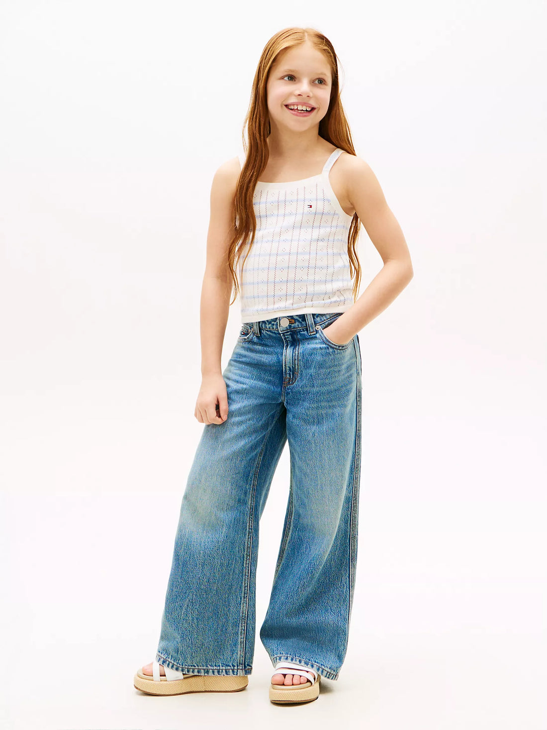 Kids' Striped Pointelle Sweater Tank Sz 8-10