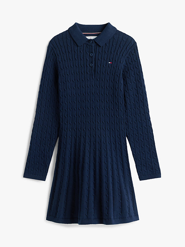 Cable Knit Polo Collar Jumper Dress
