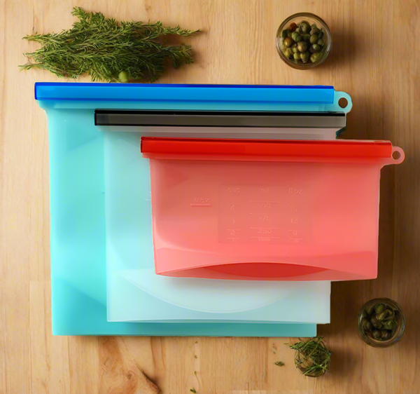 (3pc) Silicone Food Bags, Multiple Sizes
