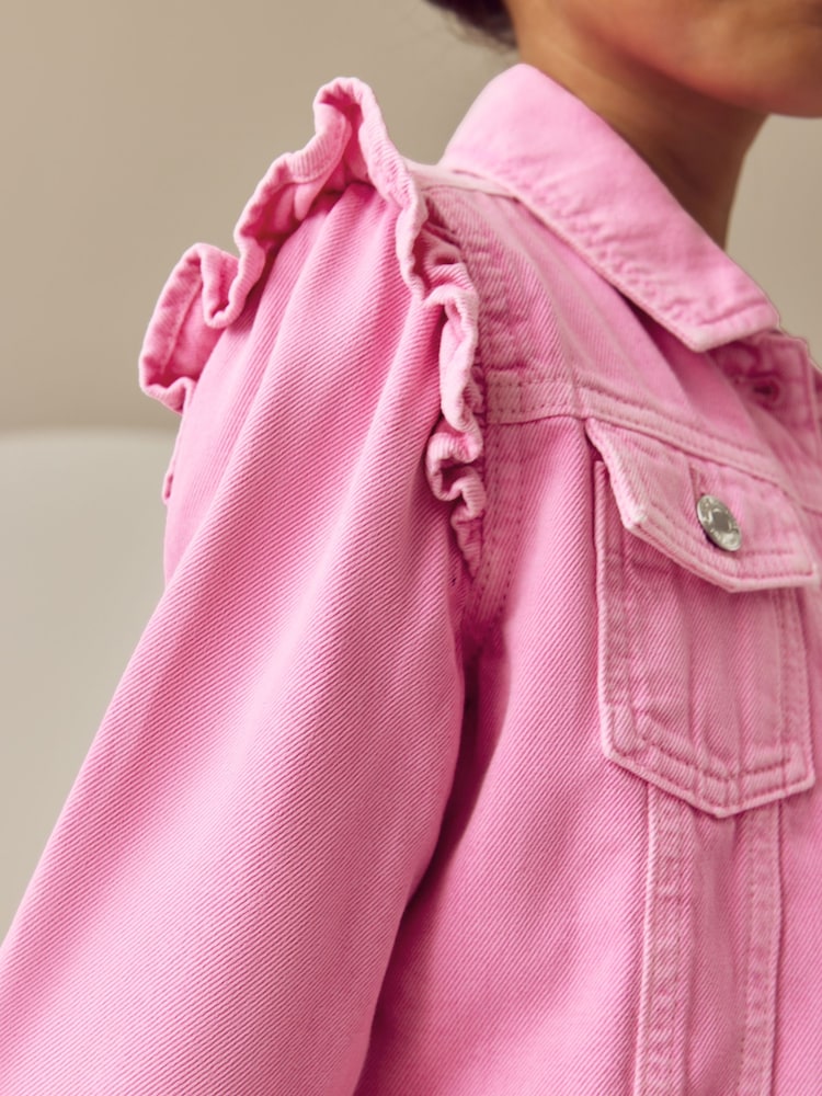 Rosa brilhante - Jaqueta jeans Frill Shoulder (3-16anos) - Image 12 of 13