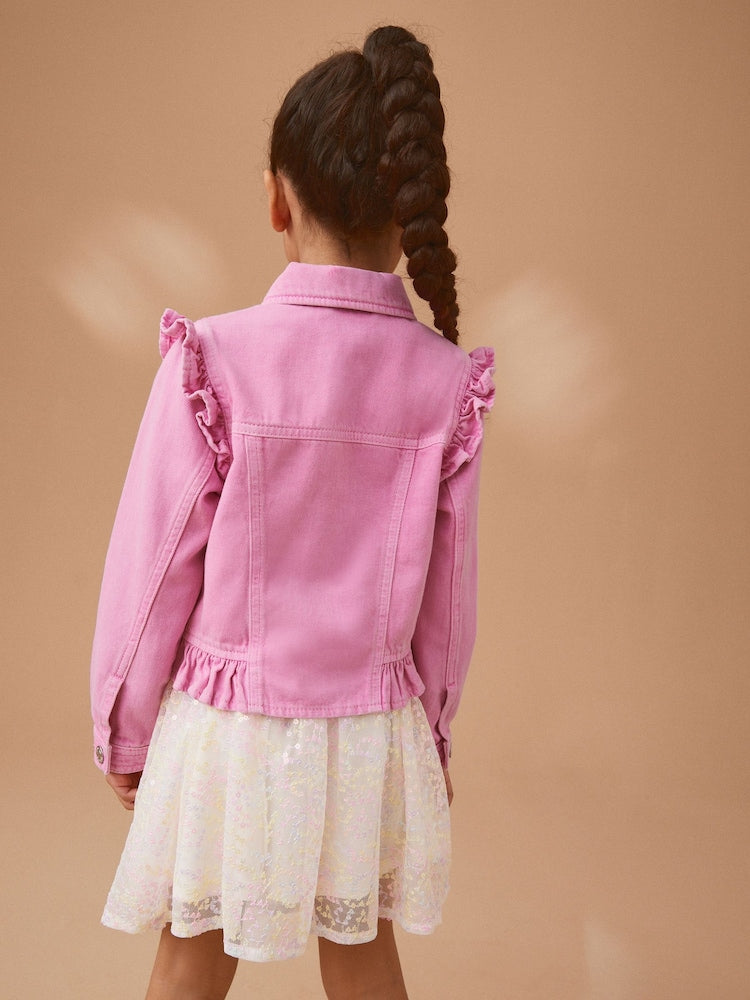 Rosa brilhante - Jaqueta jeans Frill Shoulder (3-16anos) - Image 3 of 13