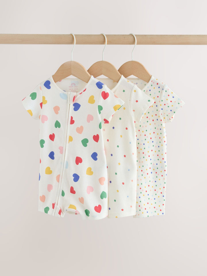 White/Blue/Red Two Way Zip Baby Rompers 3 Pack (0mths-3yrs)